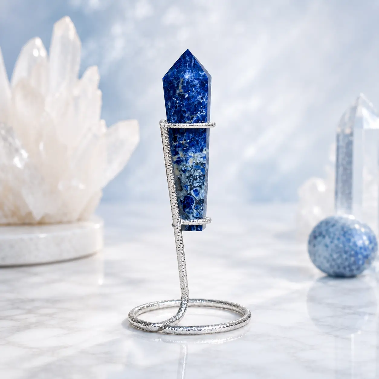 Premium Sodalite (Blue Vein) Crystal Wand with Display Stand - 1 Pc