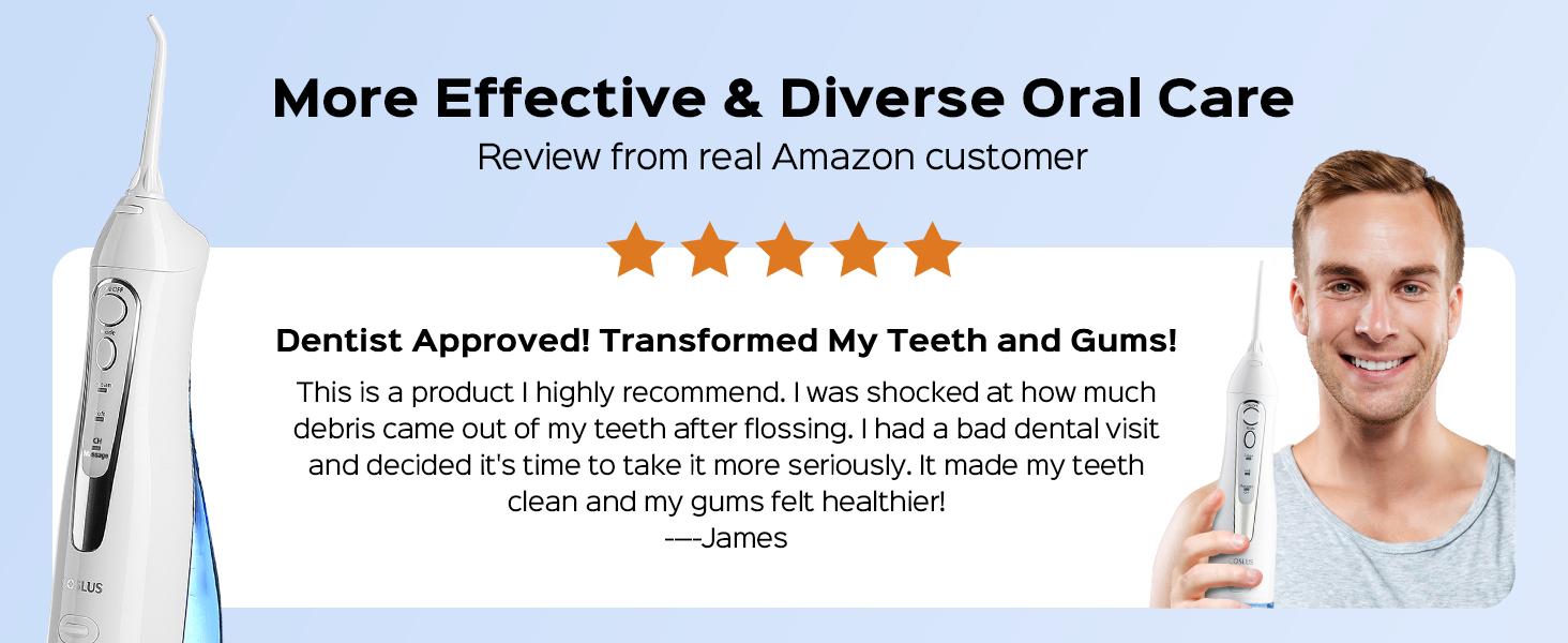 COSLUS CX20 Water Flosser Teeth Pick: with Lightweight Handle,HandlePortable Cordless Oral Irrigator,Includes Five Nozzle（Tongue Cleaner),Rechargeable Travel Irrigation Cleaner IPX7 Waterproof Electric Flossing Machine for Teeth Cleaning,White