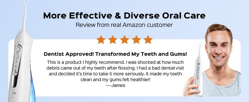 COSLUS CX20 Water Flosser Teeth Pick: with Lightweight Handle,HandlePortable Cordless Oral Irrigator,Includes Five Nozzle（Tongue Cleaner),Rechargeable Travel Irrigation Cleaner IPX7 Waterproof Electric Flossing Machine for Teeth Cleaning,White