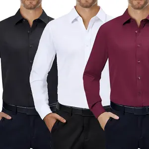 Three piece men's formal shirt with four-way stretch long sleeved collar, solid color wedding button up shirt, formal shirt, men's top