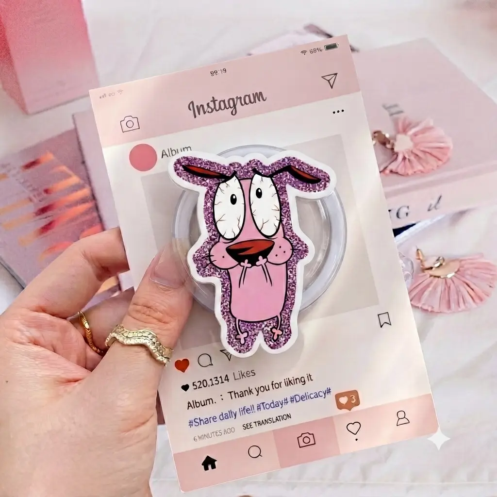 Cute Courage the Cowardly Dog Glitter Phone Grip and Stand Holder