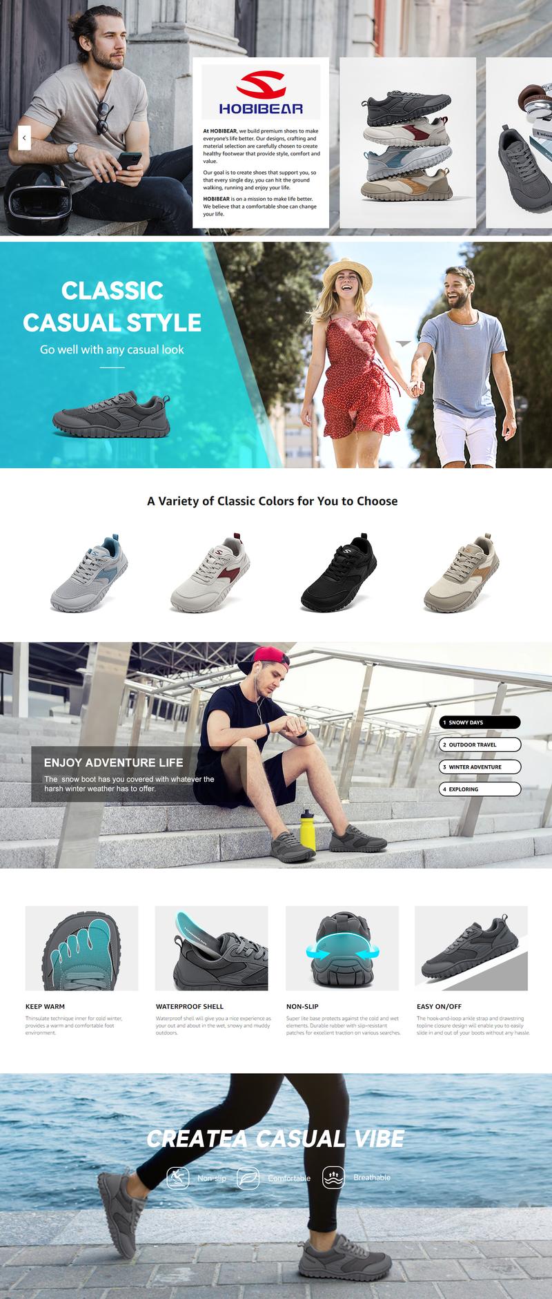 HOBIBEAR Wide-Fit Shoes Spring and Autumn Men's Shoes Lightweight Wear-Resistant Outdoor Casual Shoes Wide Last Single Shoes Fitness Sports Shoes