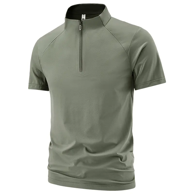 Men's Quarter-Zip Stand Collar Short Sleeve Plain Nylon Blend Raglan Seam Slim Fit Top, Breathable Cooling Clothing for Hiking/Light Outdoor, Street Casual Outfits