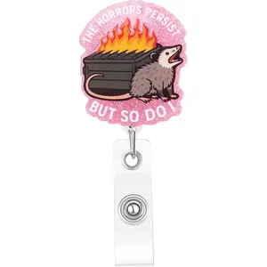 Funny Nurse Badge Reel, Possum Dumpster Fire Badge Holder with Retractable Clip, Cute Gifts for Nursing Student RN LPN CNA MA Medical Worker Teacher Doctor