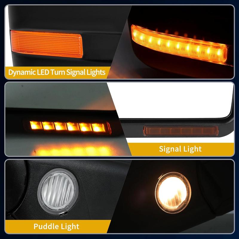 YITAMOTOR Power Heated Driver & Passenger Side Mirrors Car Accessories for 2007-2013 Ford F150 - Chrome Finish, Puddle Light Turn Signal, Enhanced Visibility