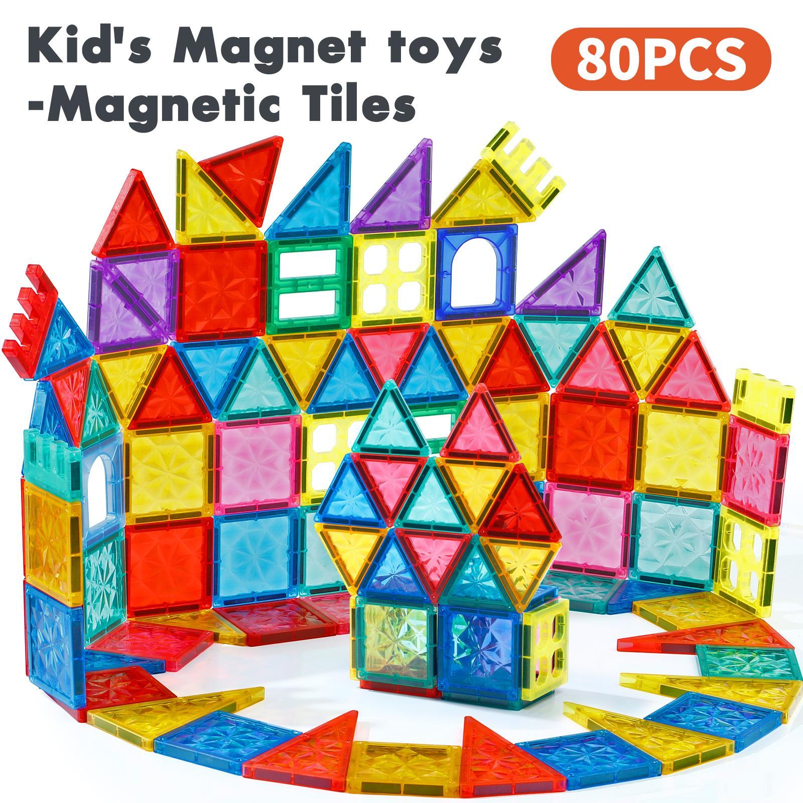 Dinosaur Race Track Magnetic Building Tiles - STEM Educational Construction Blocks, Montessori Magnet Tiles Set, 4D Diamond Cut Design