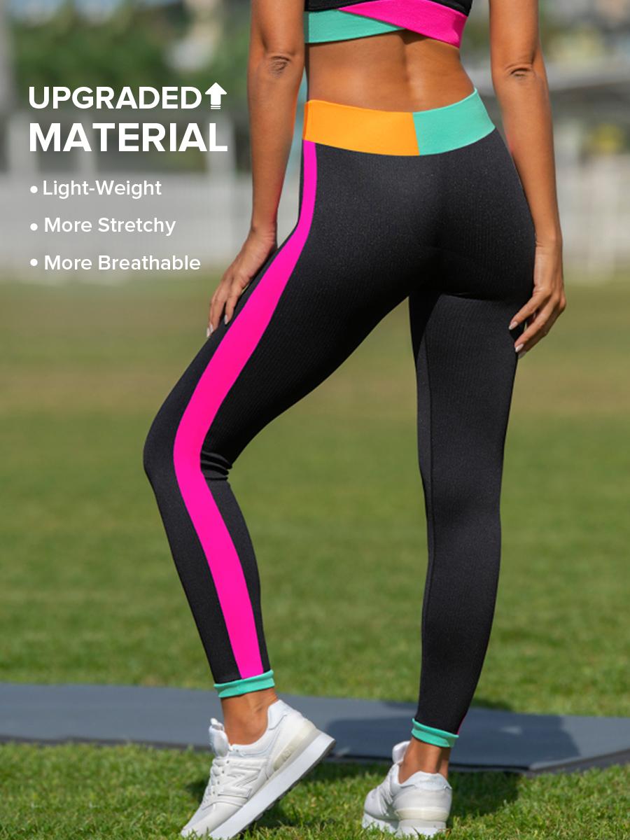 Women's Color Block Activewear Set, Supportive Sewn-in Pads Sports Bra&High Waist Compressive Legging, Neon Workout Set, Neon Sportswear, Light Weight Running Clothes