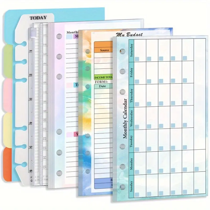 Comprehensive 82-Sheet Organizer Pack: 6-Hole Academic Planner Refills, Schedule Planner, Monthly/Weekly Budget, Weekly Planner Pad, Binder Pocket & Sticker Rulers, Student Academic Planner