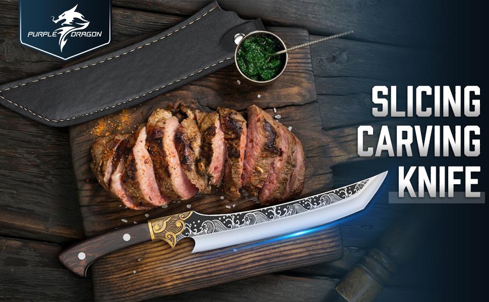 【February Faves】Purple Dragon Slicing Carving Knife 8.86" Brisket Knives Sharp Japanese Steel Sheath Included Full Tang Ergonomic Handle Design Christmas gift,Christmas Gift