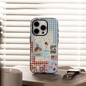 Vintage Patriotic Tough Phone Case Western Americana Aesthetic Rodeo for iPhone 17 16 15 14 13 12 Plus Pro Max