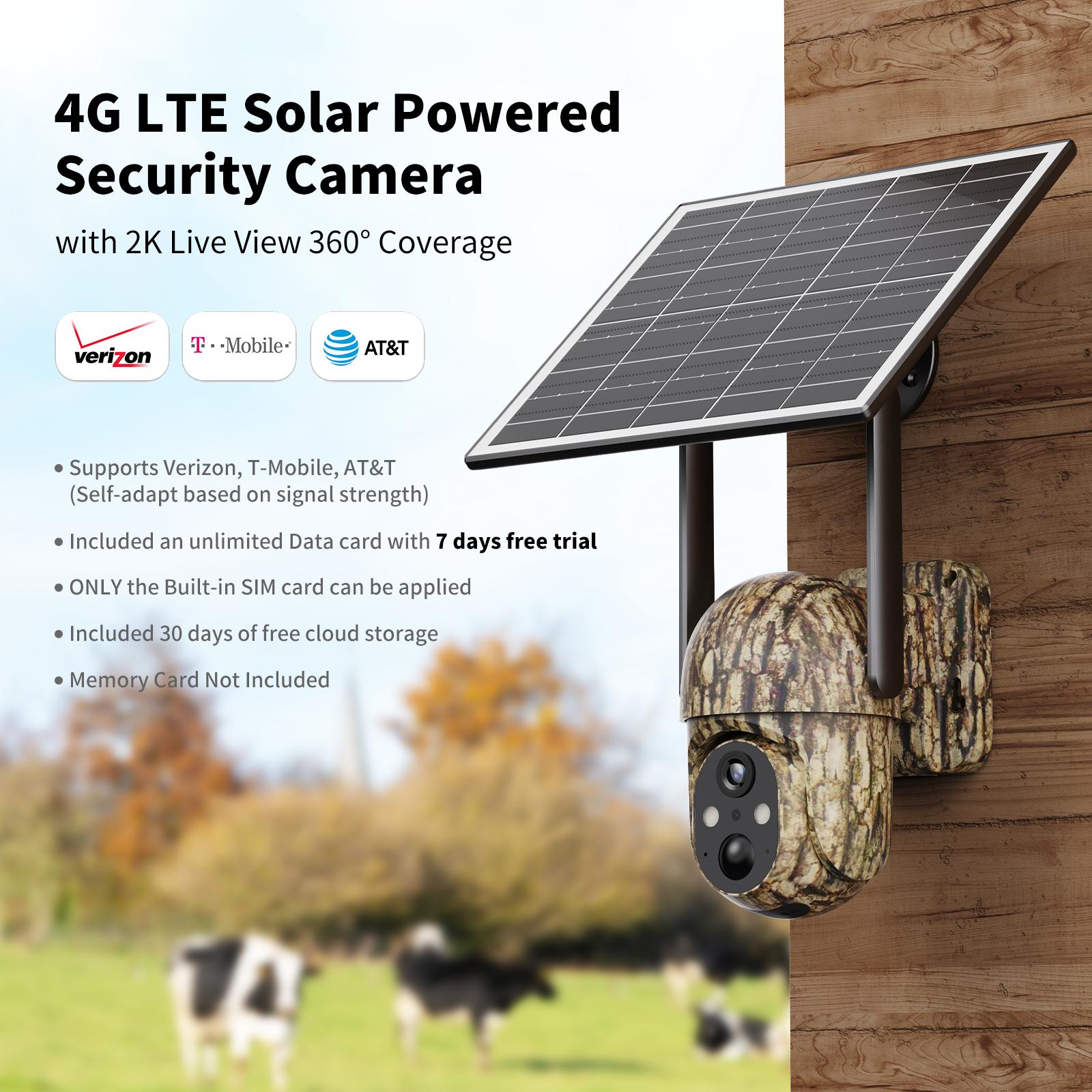 Solar Surveillance 4G LTE Cellular Security Camera – 2K HD Video 360° View, No WiFi, Remote APP Controlled, WaterProof, Motion Activated, Night Vision, 4G Data Card Included (Data refill is required for Unlimited 4G data usage)