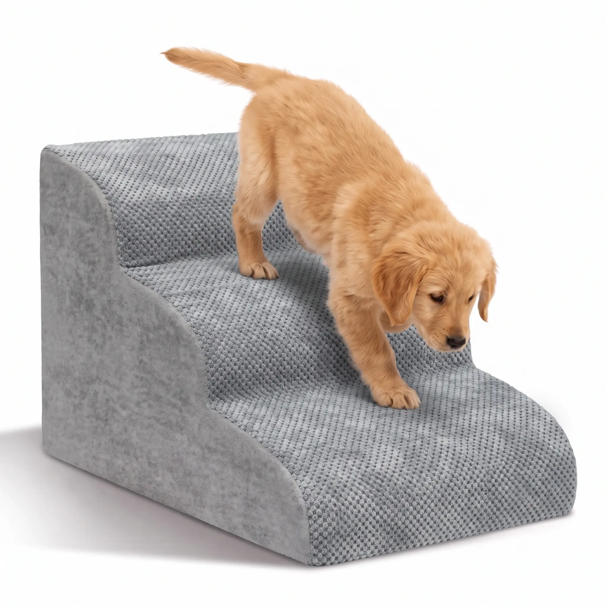 Beige 2-5 Step Soft Foam Dog Ramp Stairs, Non-Slip Cover, Protective Padding, Lightweight Pet Accessory for Sofa & Bed, Ideal for Small & Senior/Injured Pets, Elevated Access