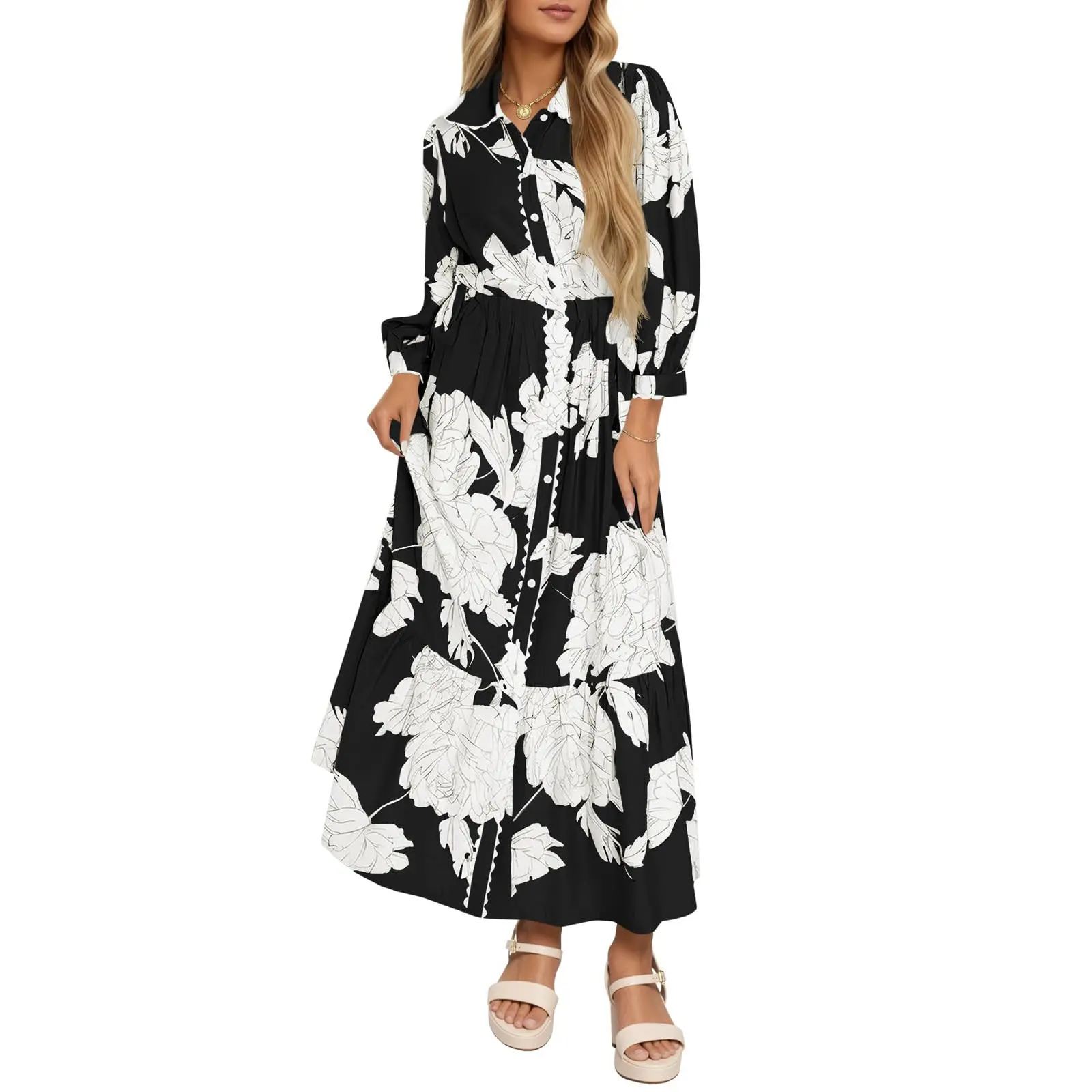 Wenrine Women's Maxi Shirt Dress Casual Floral Collared 3/4 Long Sleeve Drawstring Waist Fall Button Down Dresses - TikTok Shop Wenrine Women's Maxi Shirt Dress Casual Floral Collared 3/4 Long Sleeve Drawstring Waist Fall Button Down Dresses - TikTok Shop
