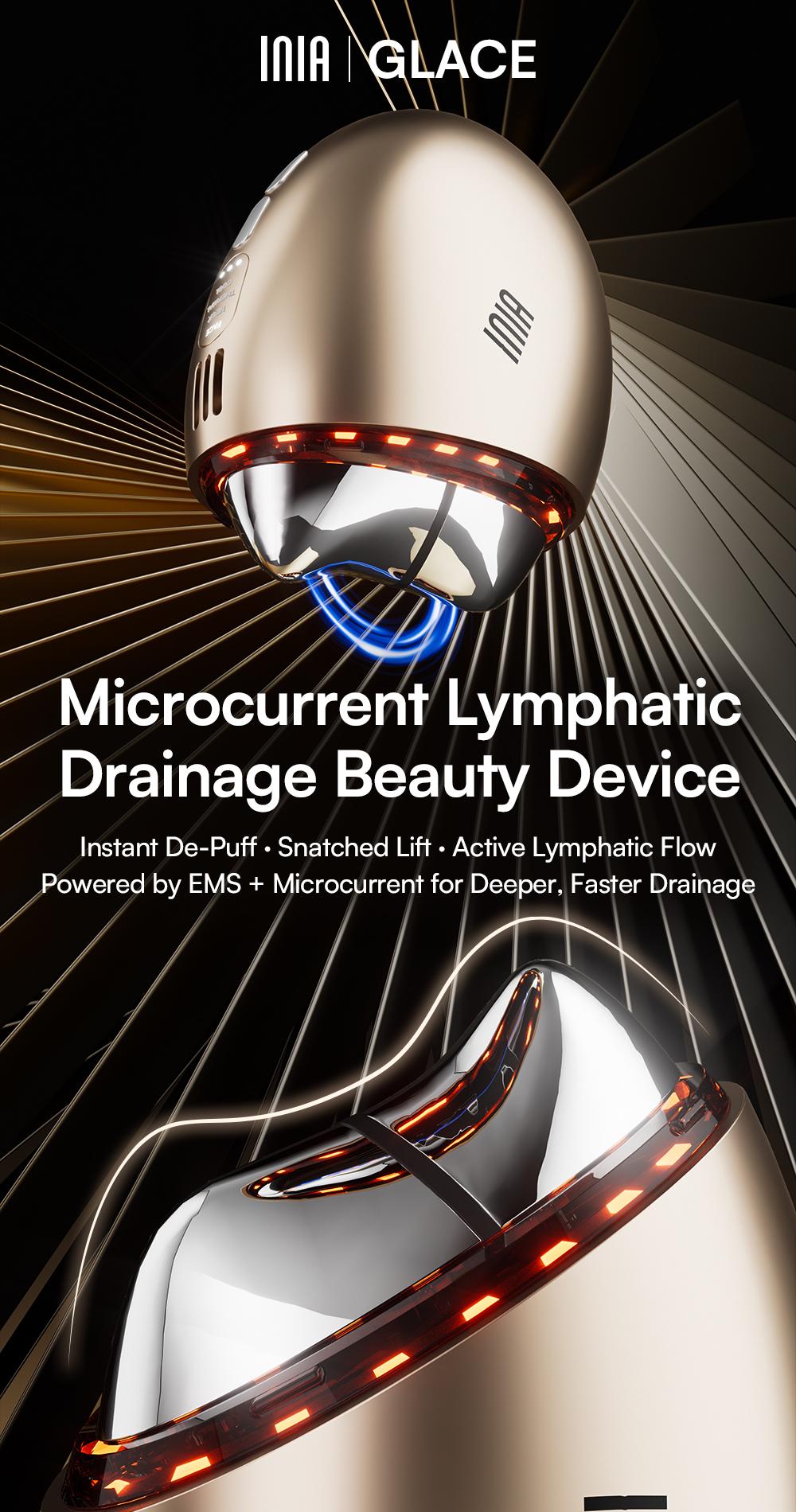INIA GLACE Microcurrent Lymphatic Drainage Beauty Device | EMS Microcurrent-Activated Deep Drainage with Red & Blue Light, Thermal & Cryo Therapy for Instant De-Puff, Snatched Lift, Face & Neck Sculpting, Best Valentine's Day Gift for Her