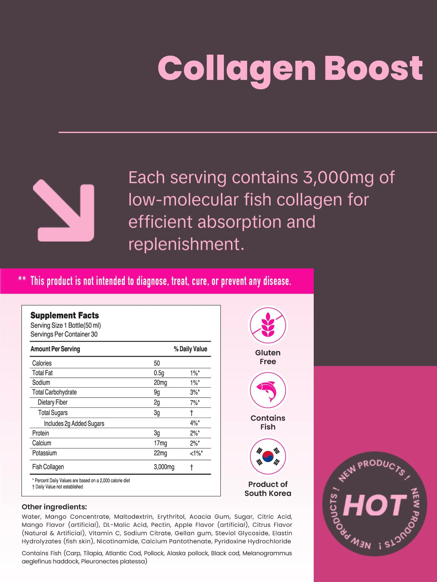 CJWellcare Innerb Glowshot Collagen - Collagen Peptides, Low-Molecular Fish Collagen Shots