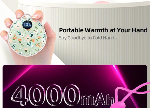 FrSara Rechargeable Hand Warmer, Electric Hand Warmer Hangable w/ 4000mAh Last 10 Hours, 3-Level Heat, Strip, Light, Display, Stocking Stuffers Gift for Camping Skiing Raynauds & Christmas