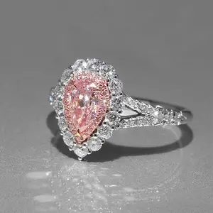 Water droplet pink gemstone ring silver plated 18K group set women's wedding proposal cute style women's jewelry, J202 Pink Ice Diamond Ring Marquise Cut Ring