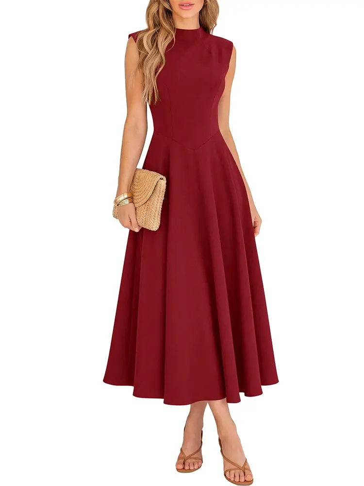 BTFBM Summer Dresses for Women 2026 Mock Neck Sleeveless High Waist Flowy Aline Maxi Spring Wedding Guest Dress Cocktail