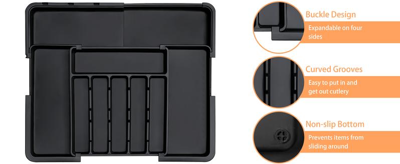 【SUHOPE】【Holiday Deal】Silverware Organizer Expandable Kitchen Utensil Drawer Organizer with 9 Compartment Large Cutlery Organizer Tray for Forks Knives 13" - 22"W ,14.5" - 19"L