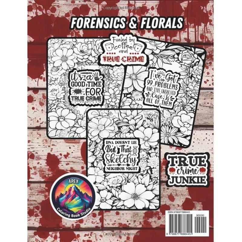 True Crime Coloring Book: 45 Fun Quotes for Forensics Fans. Solve crimes from your couch while relaxing and coloring these beautiful floral pages. ... adds depth and dimension to your artwork. Paperback – January 29, 2024