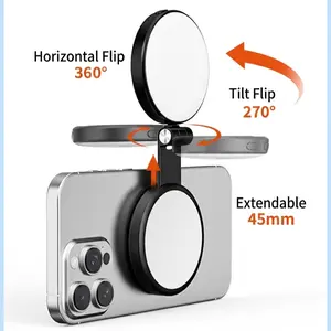 New Metal Magnetic Selfie Fill Light, Dual Color Temperature, Retractable & Rechargeable Phone Stand, Portable for Live Streaming & Photography