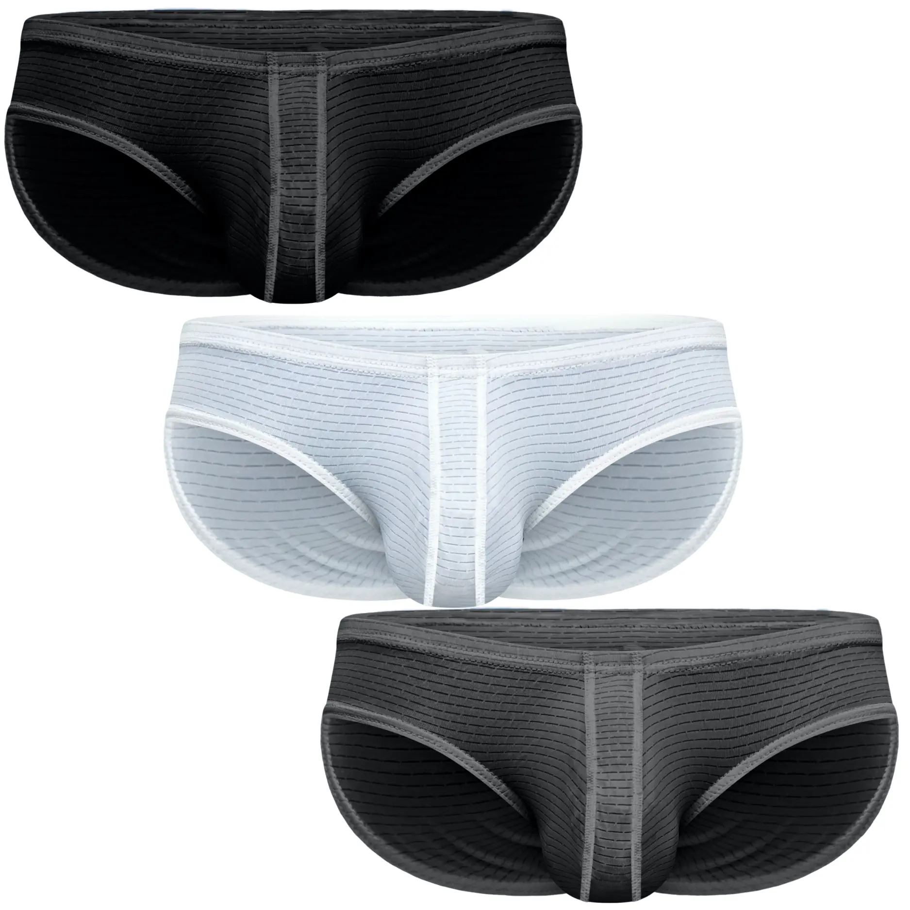 Real Men Ares-Ascent Low-Rise Pouch Bikini Brief, A B C or D Pouch 3 Pack- Black White Grey Nylon Jersey Menswear Nylon Spandex Underwear Soft Stylish Day Athletic Breathable Activewear Sportswear