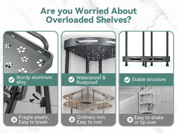 Corner Shower Caddy Standing - 3 Tier Acrylic Shower Organizer with Soap Holder, Aluminium Corner Shelf Standing for Bathroom