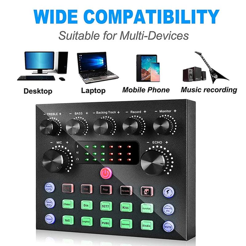 V8S Professional Live broadcast Blog equipment Mixe Live Sound Card Podcast Equipment Bundle,Microphone Set Device,Music/Live Recording game Sing Live Streaming For DJ Disco Device Usb Audio Mixer Usb Audio Interface