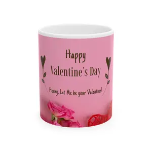 Happy Valentine’s Day Roses Mug | Pink Valentine’s Day Ceramic Mug
