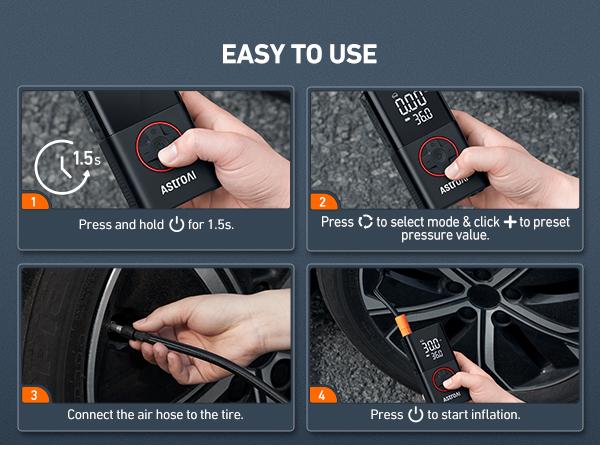 【Spring Glow Up】AstroAI L7 Tire Inflator Portable Air Compressor with Digital Dual Values Display, 150 PSI, LED Lights, Suitable for Cars, Motorcycles, Bikes, Balls