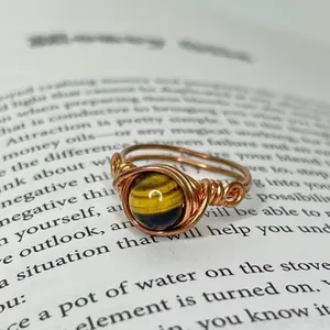 Tigers Eye Genuine Copper or Stainless Steel Wire Ring for Prosperity, Protection, Taking Action