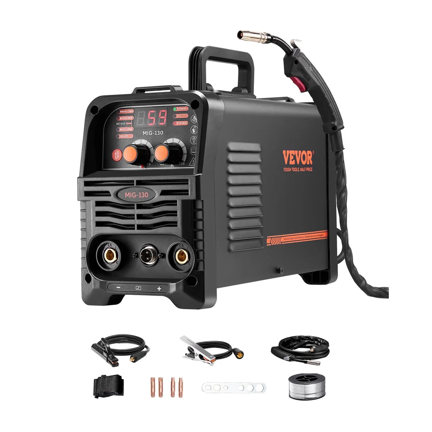 【Summerfinds】VEVOR MIG Welder, 130Amp Synergic Mig Welding Machine, 3-in-1 Flux Core MIG/Stick/Lift TIG Multi-Process Welder Machine, 110V Portable Mig Welder with IGBT Inverter Technology & Digital Display Screen
