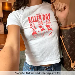 Have A Killer Day Baby Tee Funny Halloween Shirt Slasher Graphic Baby Tee Y2k Horror Tee Retro Halloween Aesthetic Shirt