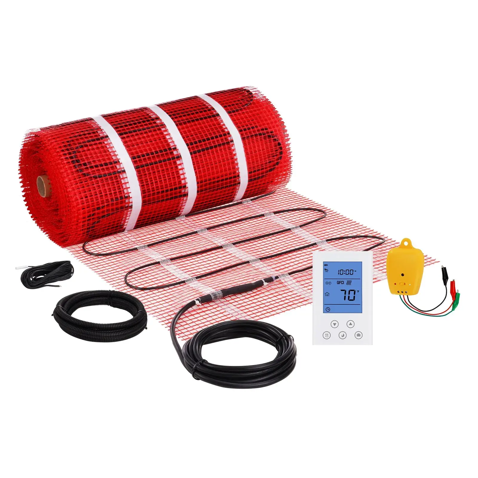 【Summerfinds】VEVOR Floor Heating Mat,100Sq.ft. 14℉-113℉ Electric Radiant Floor Heated Warm System with Digital Floor Sensing Thermostat110-120V Includes Installation MonitorAdhesive Back for Easy Installation