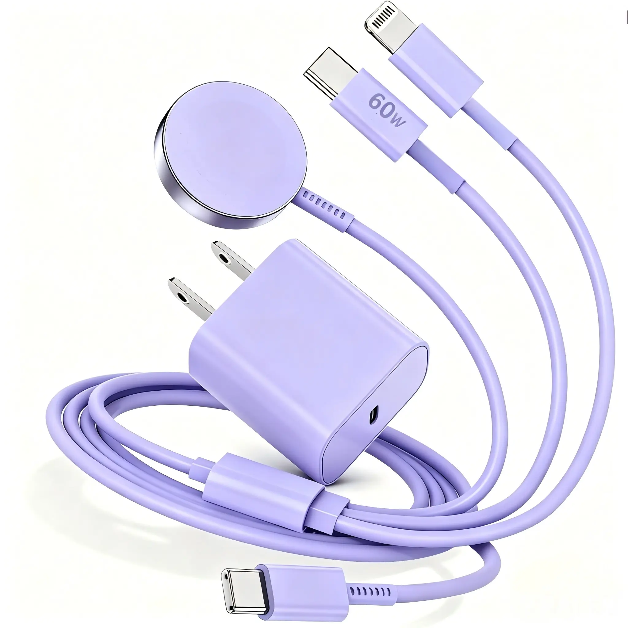 SANPRIO 3-in-1 Charger 6FT Magnetic Fast Charger to USB C Cable White 6In/1.8M Compatible with Apple Watch iPhone iPad Charging Device