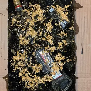 Shattered Alcohol Bottle Art Framed Custom Made Khor  Unique Wall Decor