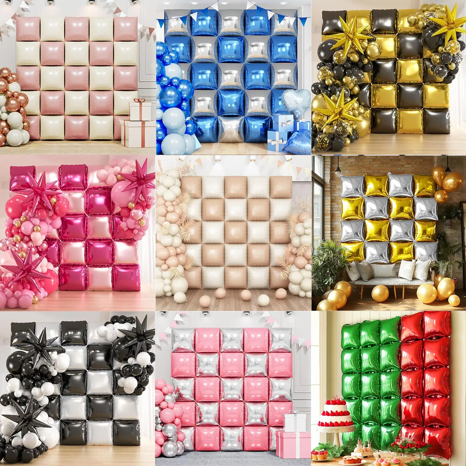 50 Piece Square Aluminum Foil Balloon Wall, Balloon Decorations, Perfect for Birthday Parties, Anniversary Celebrations, Wedding Season, Valentine's Day, Balloon Party Supplies