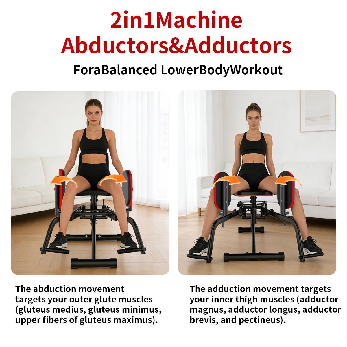 2-In-1 Glute Machine - Hip Abductor  & Adductor Exercise Equipment - 3 Resistance Levels For Glute Strengthening, For Home Use, Upper Back Exerciser, Adjustable Glute Trainer, Thigh Workout Equipment For Hip Sculpting & Butt Lifting