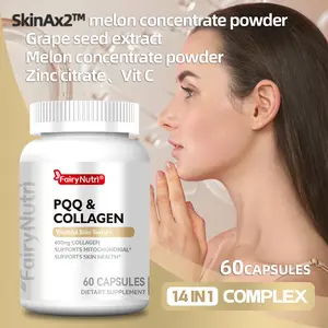 PQQ & Collagen Dietary Beauty Skin Care Capsules - 600mg Collagen, Hyaluronic Acid, Vitamin C, 14-in-1 Anti-Aging Supplement for Youthful Skin Texture, Mitochondrial Support, 60 Capsules