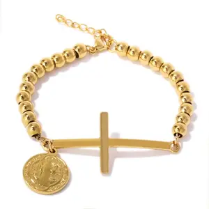 Adjustable Beaded Bracelet with Crucifix Pendant for Daily Motivation