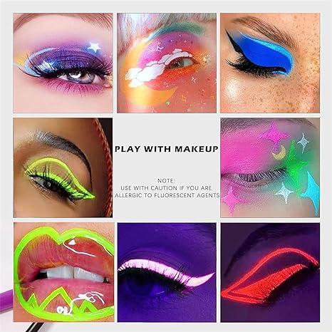 12 Colors Matte Liquid Eyeliner Set, UV Glow Neon Eye Liner Pen, Waterproof Smudgeproof Long Lasting Eyeliner, Eye Makeup Gift Kit for Women and Girls,Pigmented Graphic Liners,Lipliner Set, Birthday Party,Daily Cosmetic,Halloween blue eyeliner