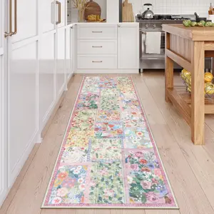 Lahome Flower Washable Area Rugs, Non-Slip Soft Rug for Dining Room, Living Room, Bedroom and Kitchen, Spring Rugs for Decor