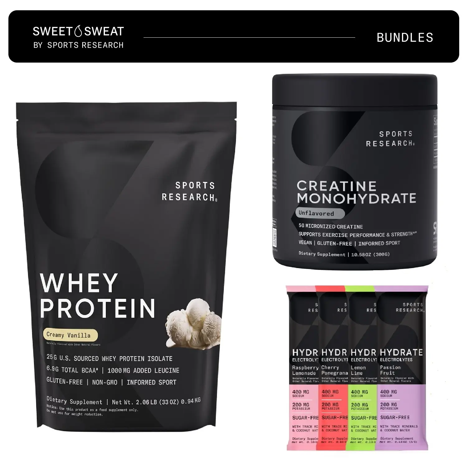 Whey Protein Isolate + Hydrate Electrolytes + Creatine Bundle