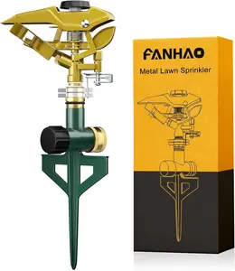 FANHAO Heavy Duty Pulsating Impact Sprinkler on Spike Base, 100% Metal Impact Sprinkler with 360° Adjustable Spray Pattern for Large Area Lawn & Yard Irrigation, Covers Up to 5800 sq. Ft