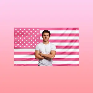 Tom Holland Flag | Hot Actor Pink American Flag | Aesthetic Celebrity Wall Decor hot actor wall art tv show tapestry