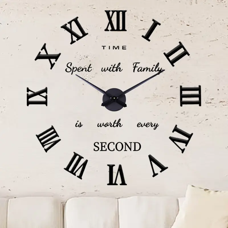 Frameless Roman Numeral Wall Clock, DIY Design Personalized Retro Handicraft Clock, 3D Wall Decoration Stickers, Silent Clock Kit, Home Office Decor, Modern Craft Decoration, Decoration Items, DIY Products