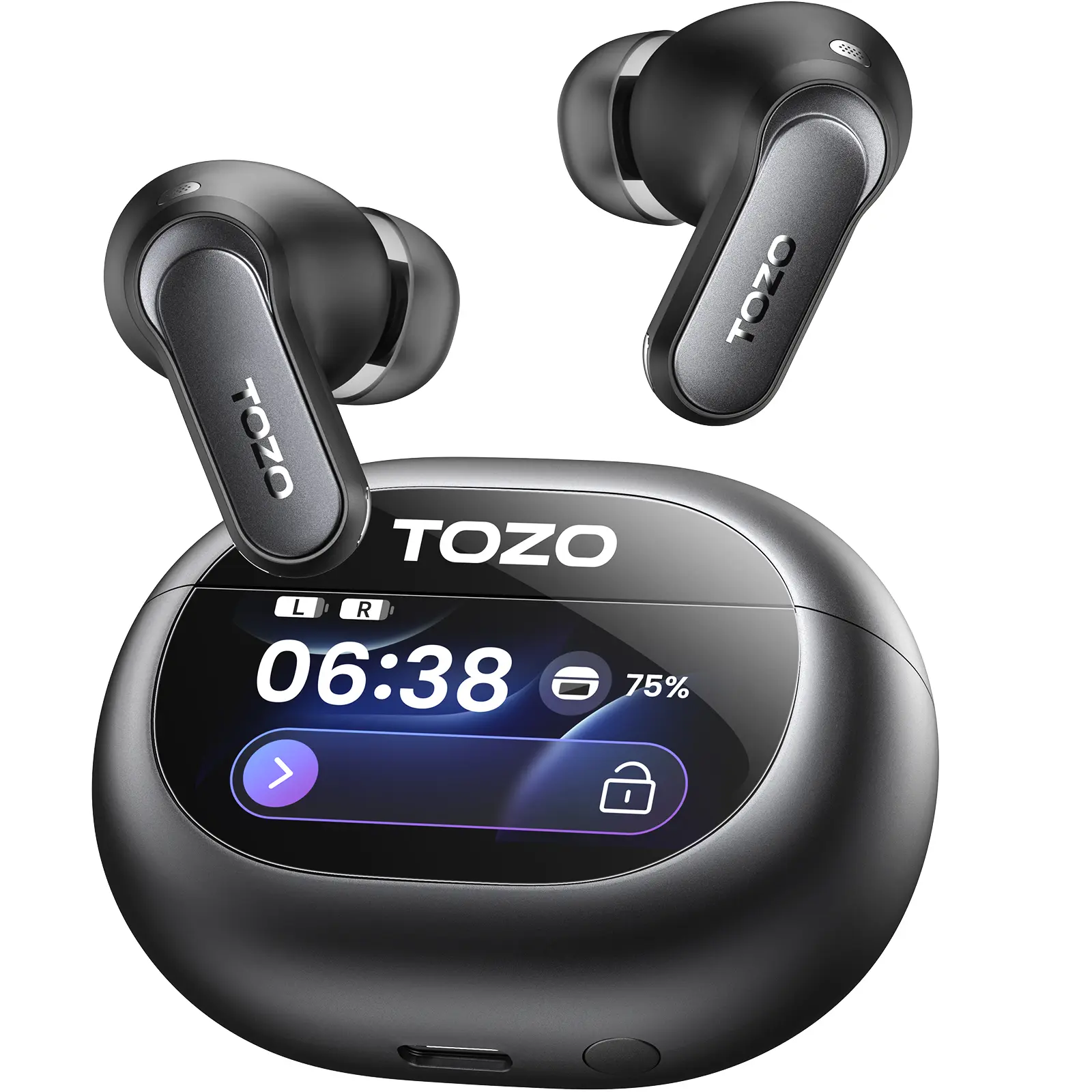 TOZO NC20 Pro Adaptive ANC Active Noise Cancelling Wireless Earbuds, Deep Bass Headphones, Full Bass Bluetooth Audio Earbuds, LDAC Hi-Res Audio, Smart Touch Screen, 6 Mics AI Calls, 80H Playtime, IPX8 Waterproof, 32 EQ via App, Wireless Charging, Wireless