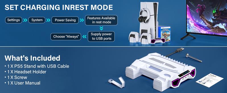 PS5 Cooling Station Charging Base with Upgraded Touch Screen for Standard/Slim/Pro, All-in-One Stand Compatible Disc/Digital, Dual Controller Charger,3-Level Cooling Fan, 3 USB Hub, Best Christmas Gift for Gamers