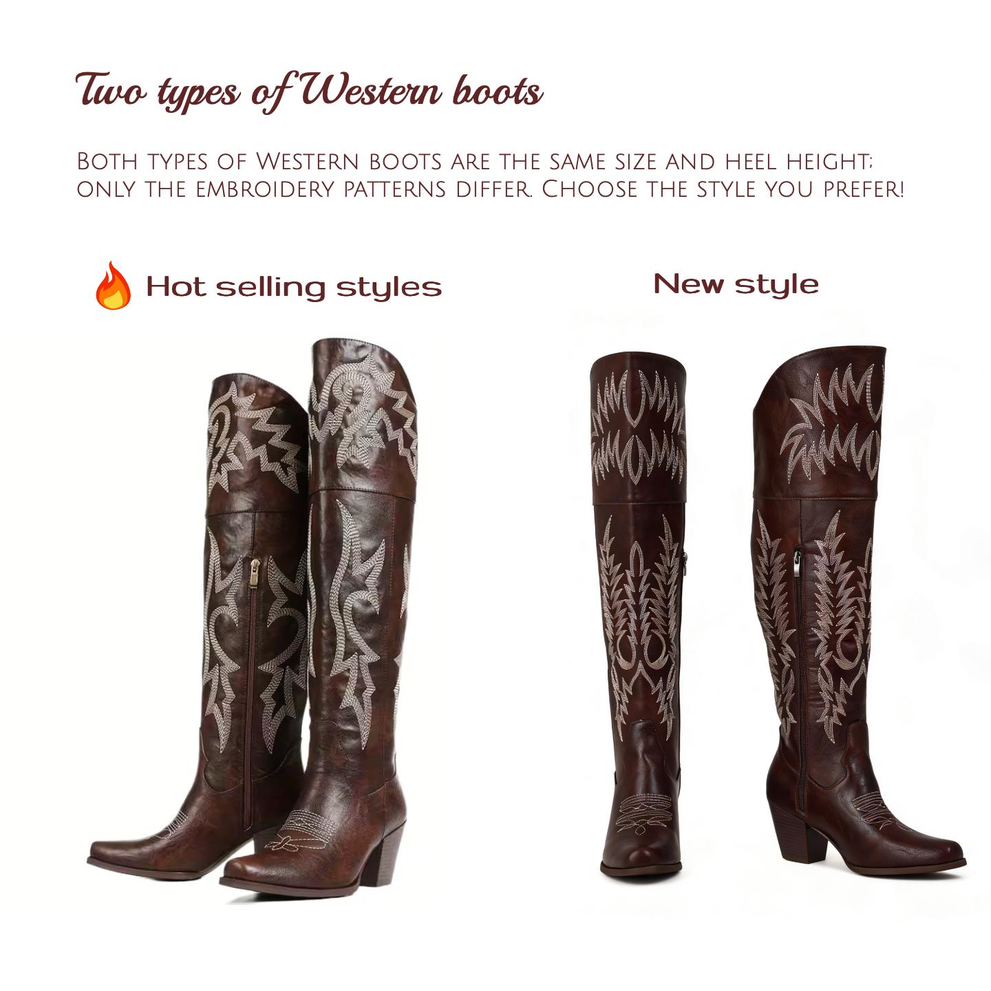 Knee High Tall Cowboy Boots Women Vintage Embroidered Pointed Platform Over the Knee Cowgirl Boots Fashion Square Toe Chunky Heel Western Over-The-Knee Vacation Boots SpringStatements
