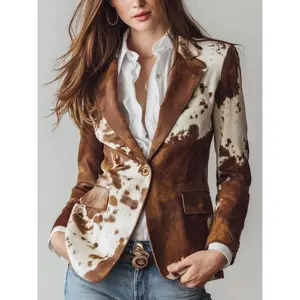 Vintage Cow Skin Print Eco-Friendly Suede Blazer |   Women? ?s Western Cowhide Jacket |   Sustainable Cow Print Coat